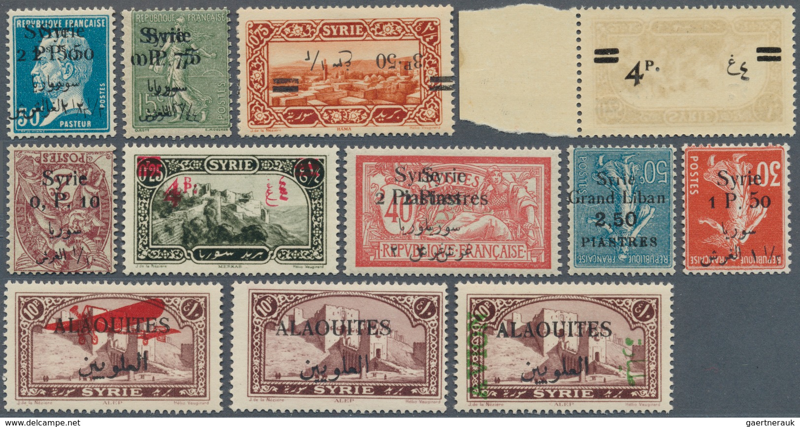 24186 Syrien: 1920-80, Small Collection Alaouties On Album Pages Mint And Used, Mint Block Of 25 0,5 P. On - Syrie