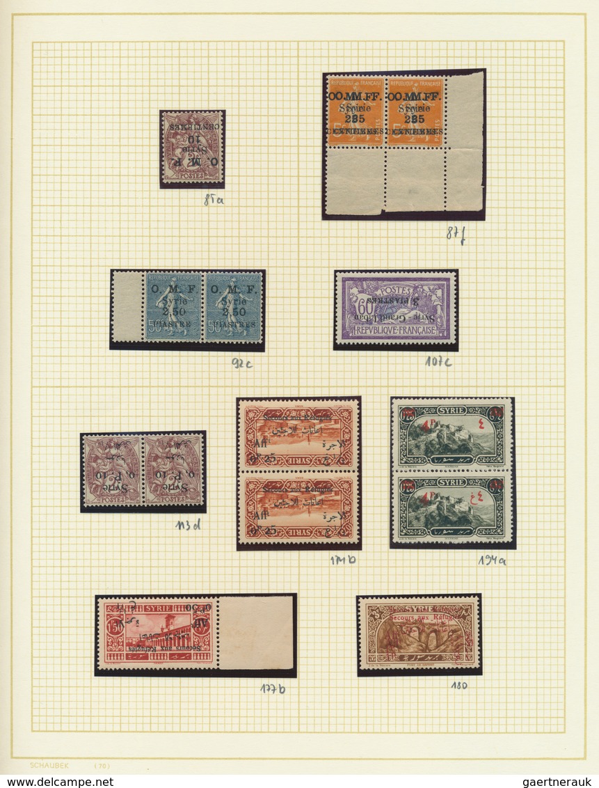 24198 Syrien: 1922/1926, OVERPRINT VARIETIES, Petty U/m Collection Of 14 Stamps Showing Overprint Varietie - Syrie