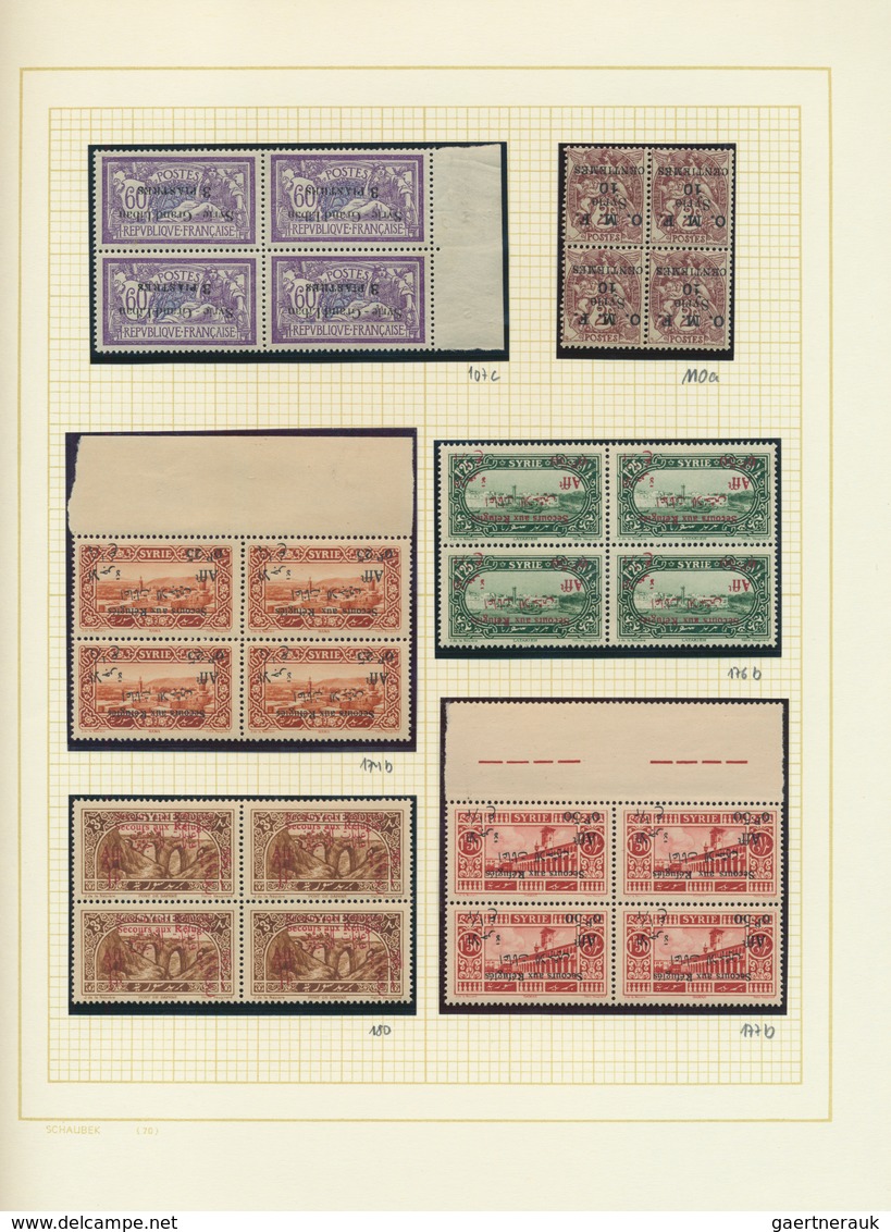 24200 Syrien: 1923/1926, INVERTED/DOUBLE OVERPRINTS, Petty U/m Collection Of Six BLOCKS OF FOUR With Inver - Syrie