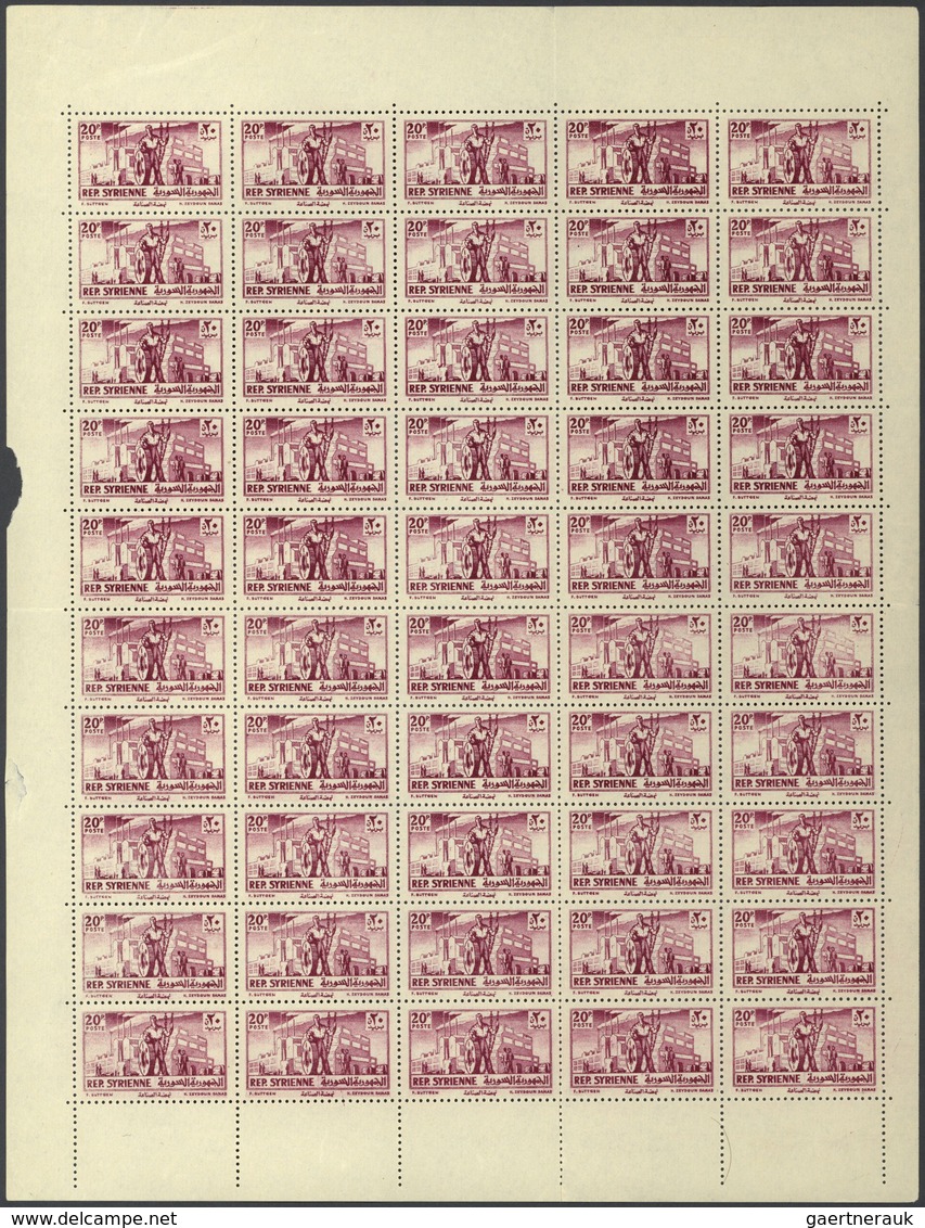24213 Syrien: 1950/1955, U/m Accumulation Of 1.000 Stamps (sheets/larger Units), All Showing CLEAR OFFSET - Syrie
