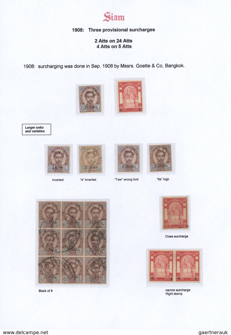 24237 Thailand: 1907/1908, Provisional Surcharges, Specialised Collection Of Apprx. 70 Stamps On Written U - Thaïlande