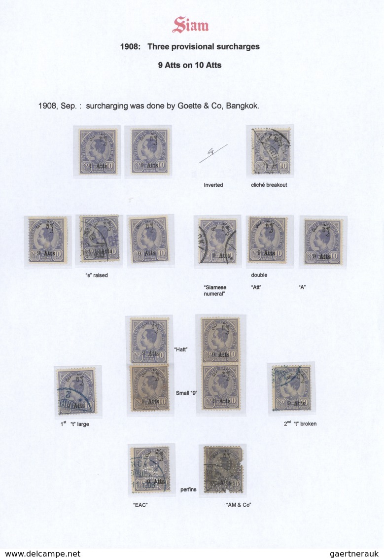 24237 Thailand: 1907/1908, Provisional Surcharges, Specialised Collection Of Apprx. 70 Stamps On Written U - Thaïlande
