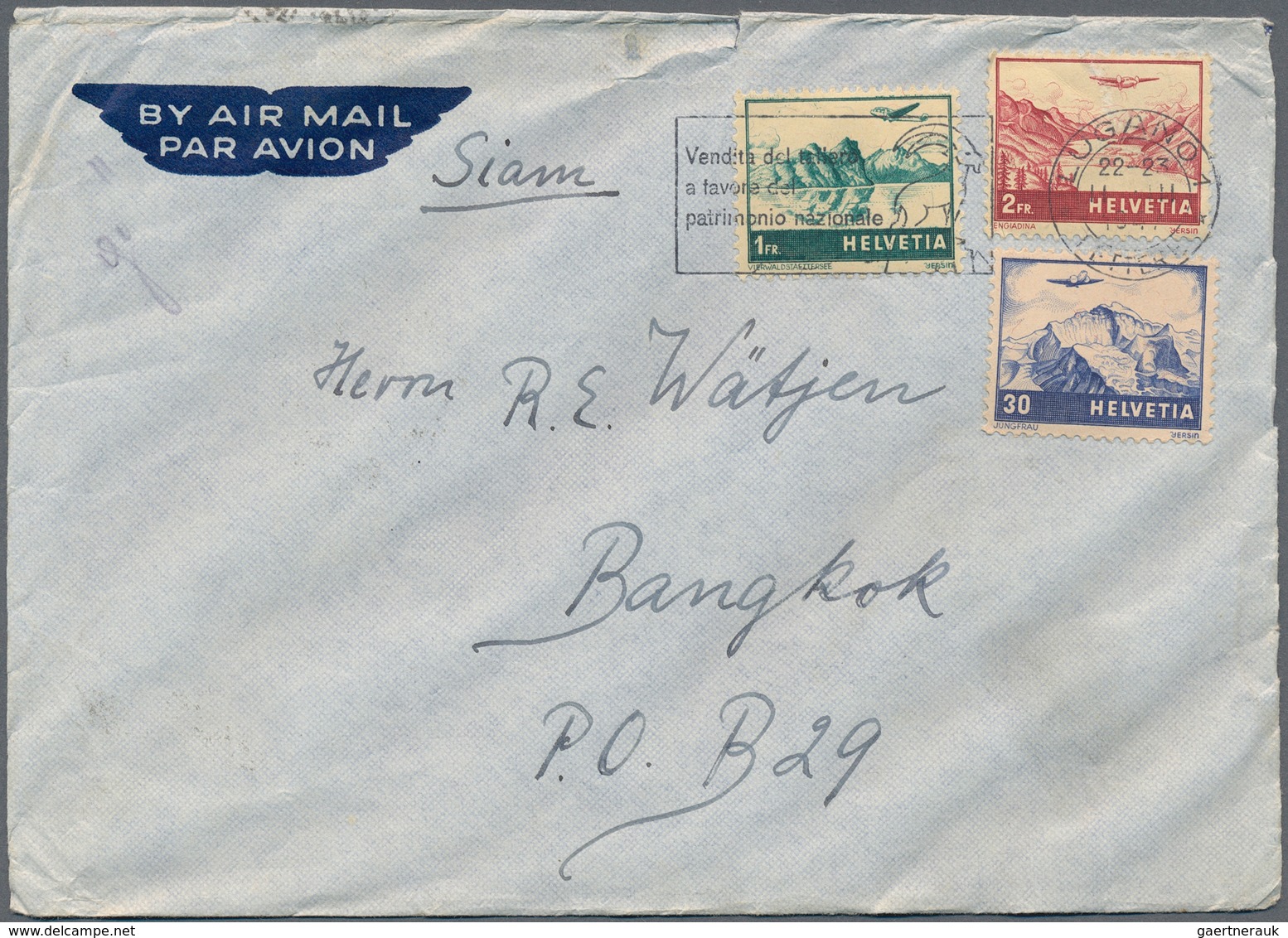 24238 Thailand: 1946-47: Group Of Nine Airmail Covers From Switzerland To Thailand, Different Frankings, A - Thaïlande