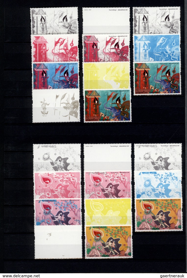 24239 Thailand: 1996/1999: Progressive proof (up to 11 phases) for stamps and souvenir sheets including gu