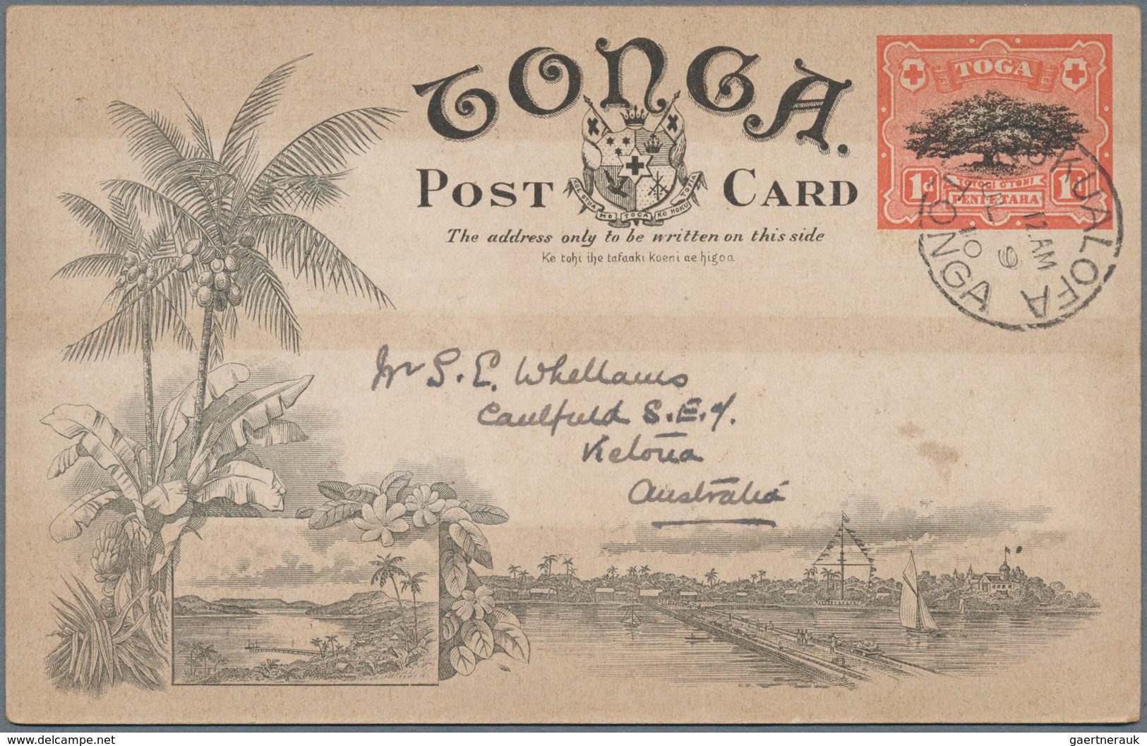 24253 Tonga: 1910, Four 1 D Stationery Cards With Coloured Pictures On Backside All Sent From NUKUALOFA To - Tonga (...-1970)