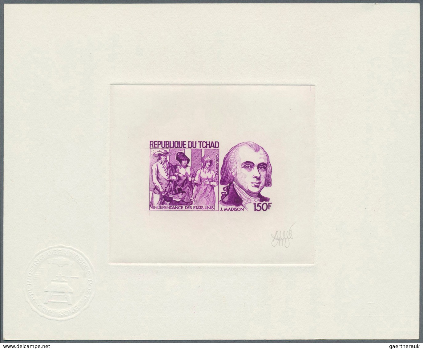 24264 Tschad: 1977, Lincoln, Madison, Nine Sunk Die Proofs In Different Colors, Artist Signed, Very Fine G - Autres & Non Classés