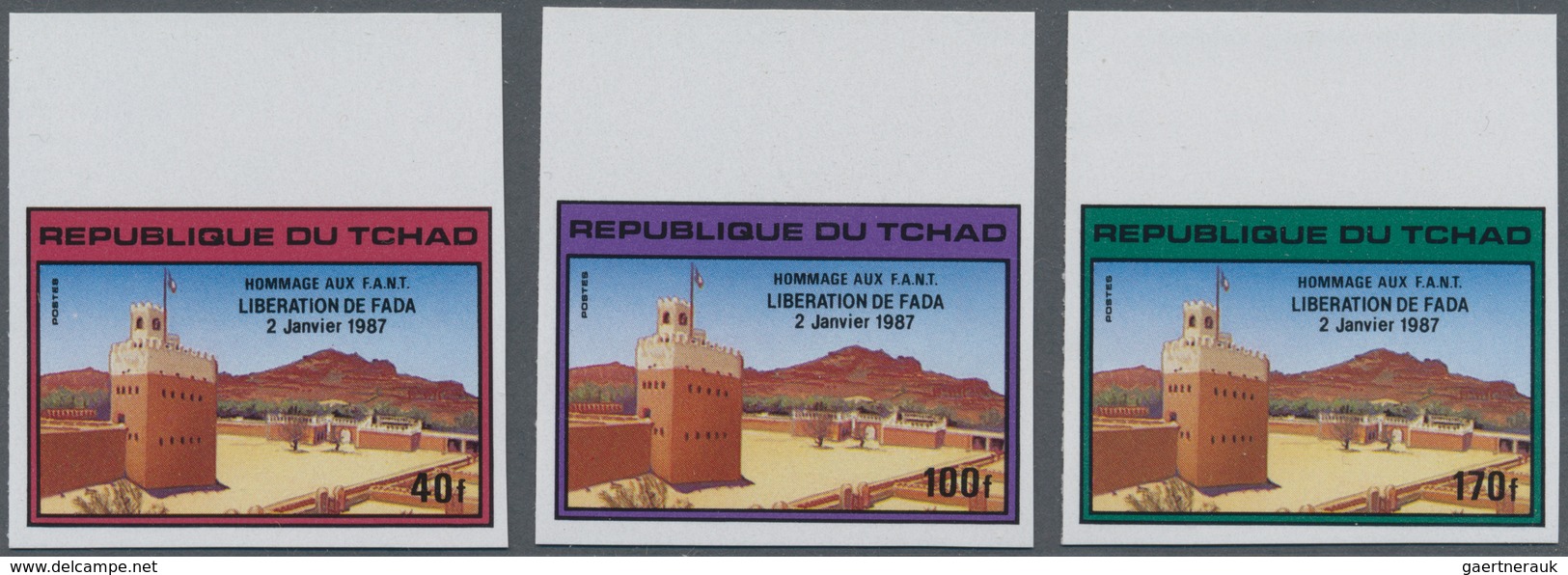 24265 Tschad: 1987, Liberation Of FADA Lot With 49 IMPERFORATE Complete Sets And Additional 100 Stamps Of - Autres & Non Classés