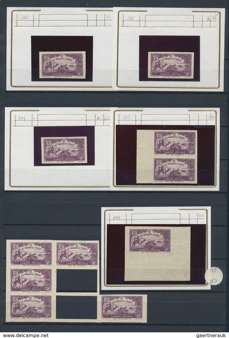 24277 Tunesien: 1900-1940, 190 Imperf Proofs And Die Proofs, Four Very Scarce Early Issues Proofs 1900-26 - Tunisie (1956-...)