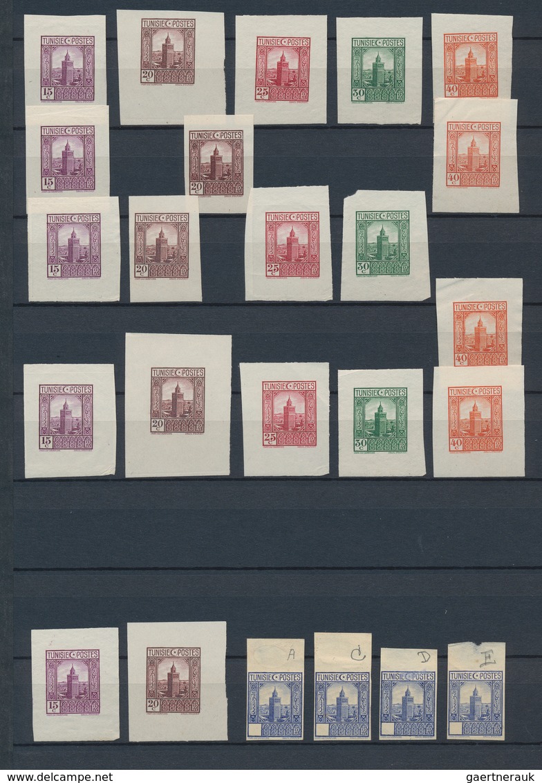 24277 Tunesien: 1900-1940, 190 imperf proofs and die proofs, four very scarce early issues proofs 1900-26