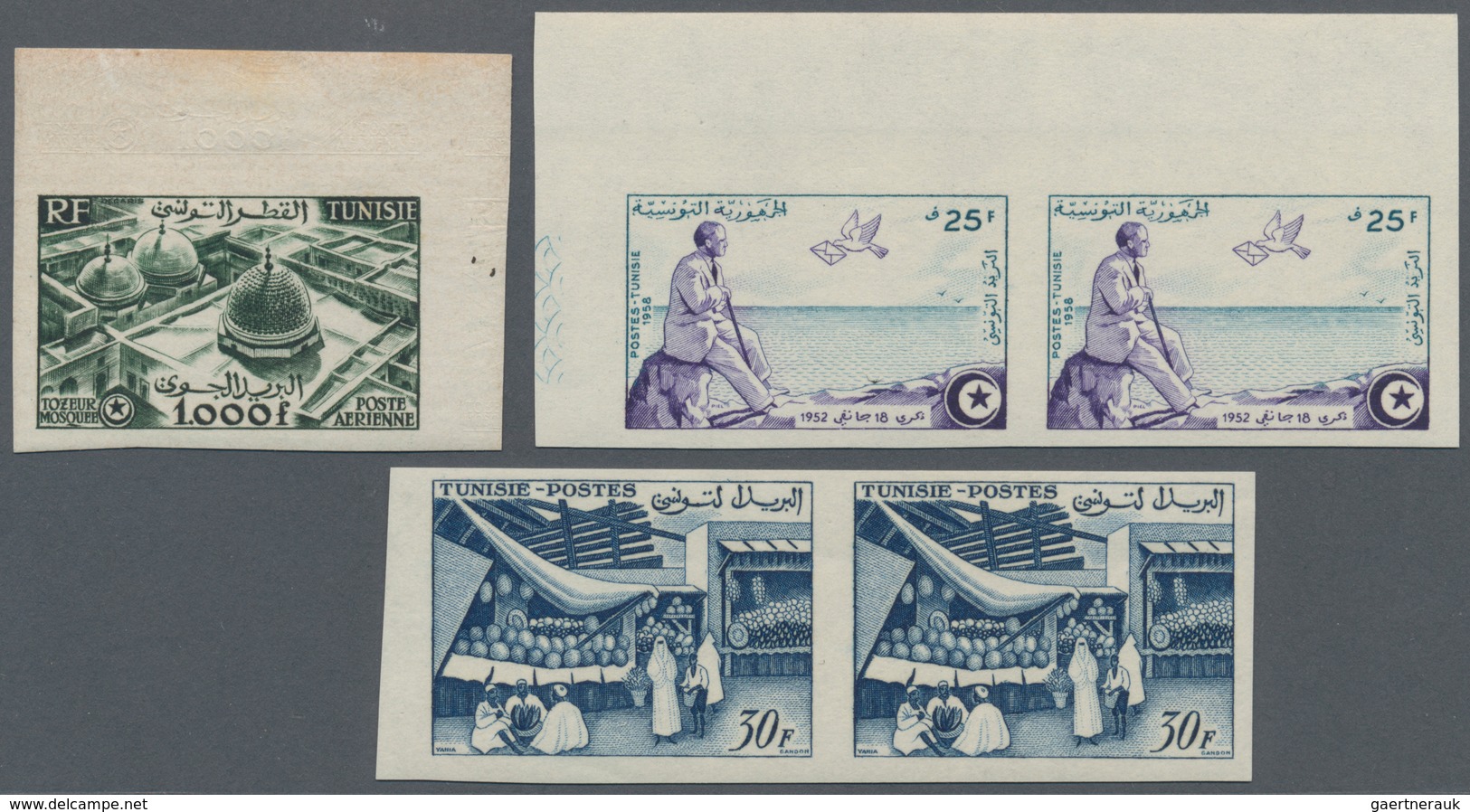 24281 Tunesien: 1953/1961, Almost Exclusively U/m Accumulation Of Apprx. 330 IMPERFORATE Stamps, Mainly Fr - Tunisie (1956-...)