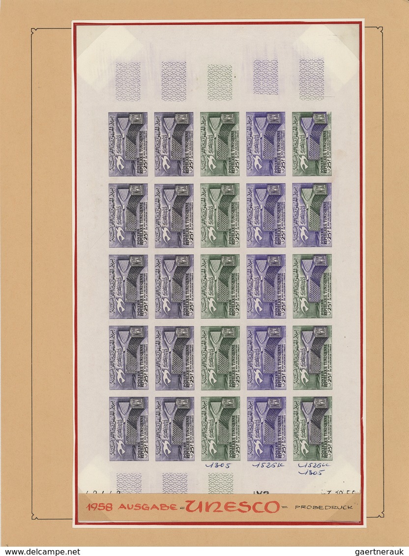 24283 Tunesien: 1954/1963, IMPERFORATE COLOUR PROOFS, Collection Of Apprx. 1.645 Imperf. Colour Proofs, Ma - Tunisia (1956-...)