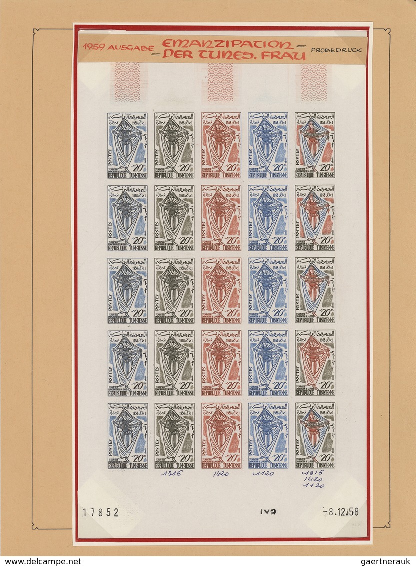 24283 Tunesien: 1954/1963, IMPERFORATE COLOUR PROOFS, Collection Of Apprx. 1.645 Imperf. Colour Proofs, Ma - Tunisia (1956-...)