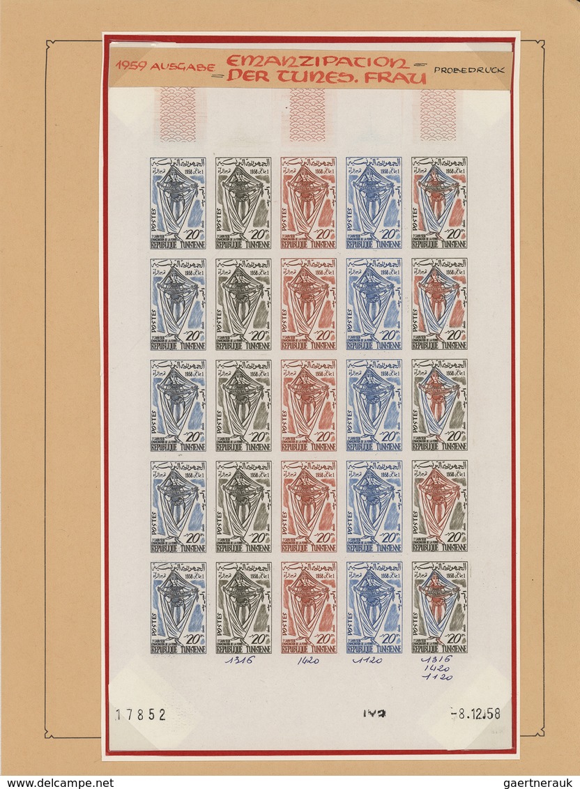 24283 Tunesien: 1954/1963, IMPERFORATE COLOUR PROOFS, Collection Of Apprx. 1.645 Imperf. Colour Proofs, Ma - Tunisie (1956-...)