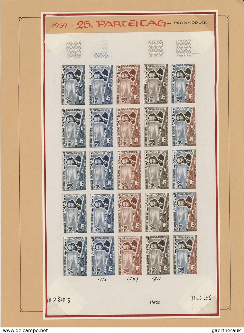 24283 Tunesien: 1954/1963, IMPERFORATE COLOUR PROOFS, collection of apprx. 1.645 imperf. colour proofs, ma