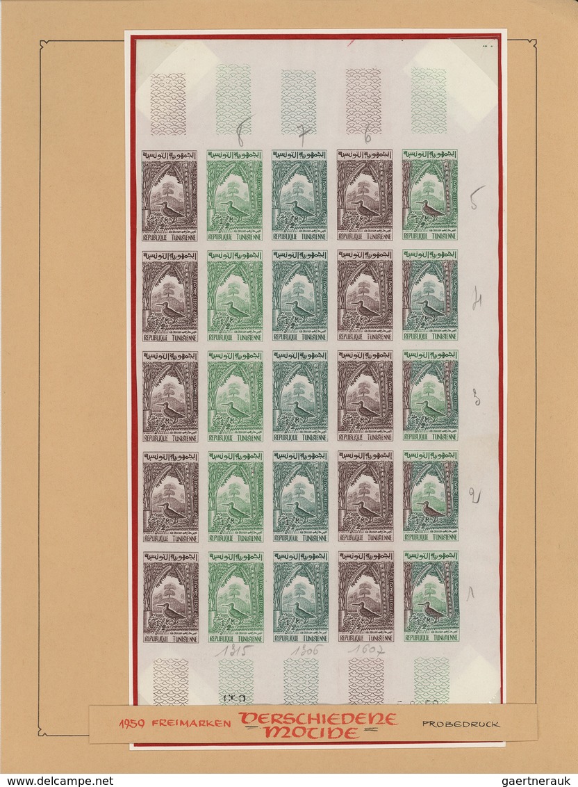 24283 Tunesien: 1954/1963, IMPERFORATE COLOUR PROOFS, collection of apprx. 1.645 imperf. colour proofs, ma