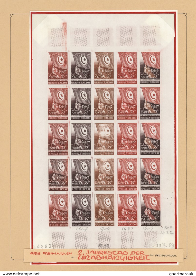 24283 Tunesien: 1954/1963, IMPERFORATE COLOUR PROOFS, collection of apprx. 1.645 imperf. colour proofs, ma