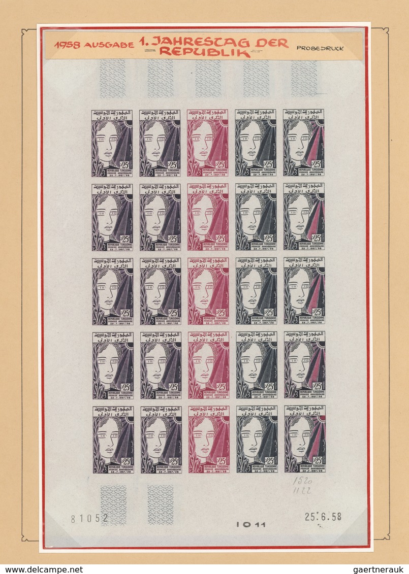 24283 Tunesien: 1954/1963, IMPERFORATE COLOUR PROOFS, collection of apprx. 1.645 imperf. colour proofs, ma