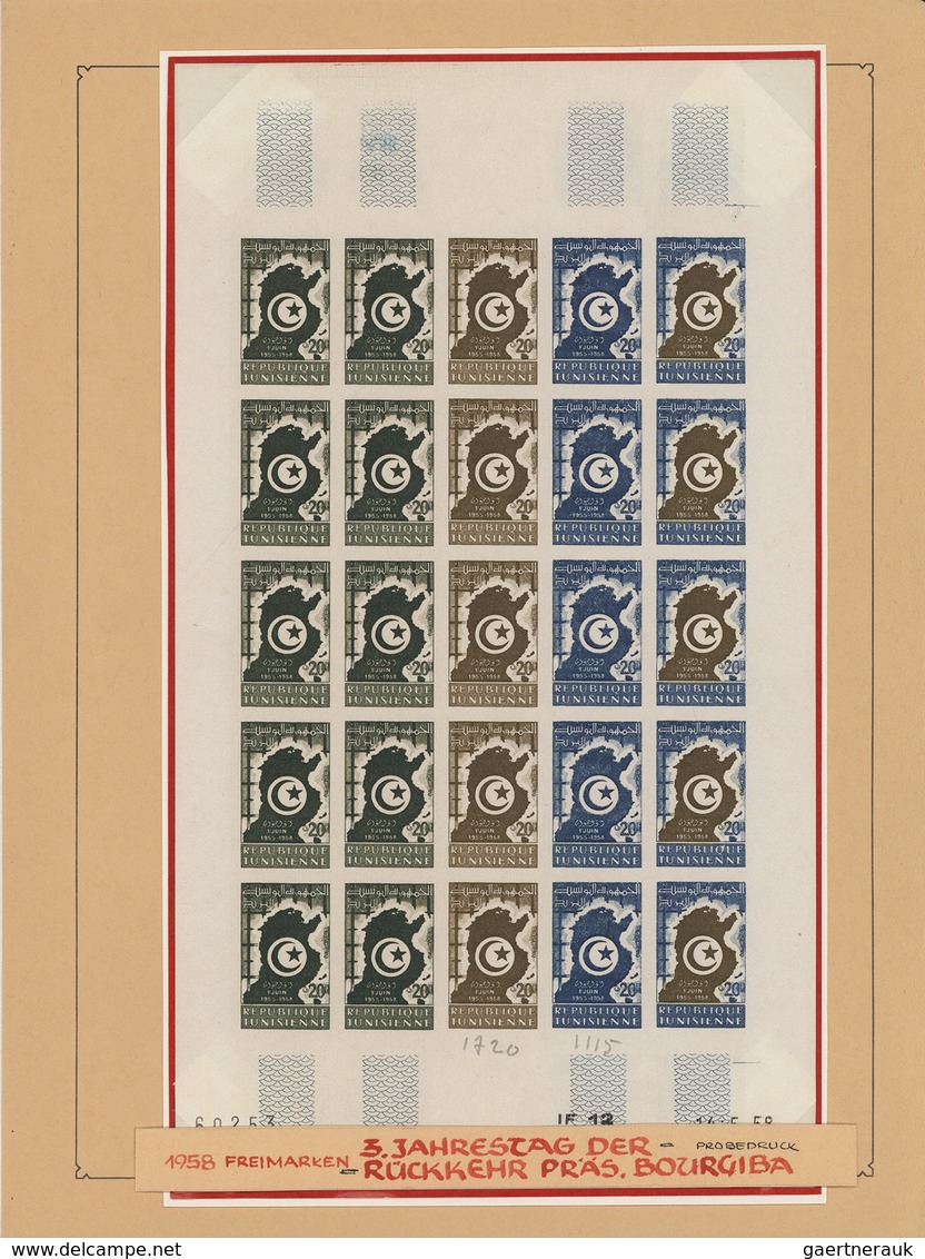 24283 Tunesien: 1954/1963, IMPERFORATE COLOUR PROOFS, collection of apprx. 1.645 imperf. colour proofs, ma