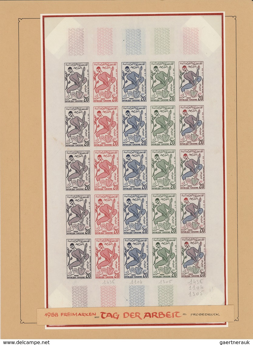 24283 Tunesien: 1954/1963, IMPERFORATE COLOUR PROOFS, collection of apprx. 1.645 imperf. colour proofs, ma