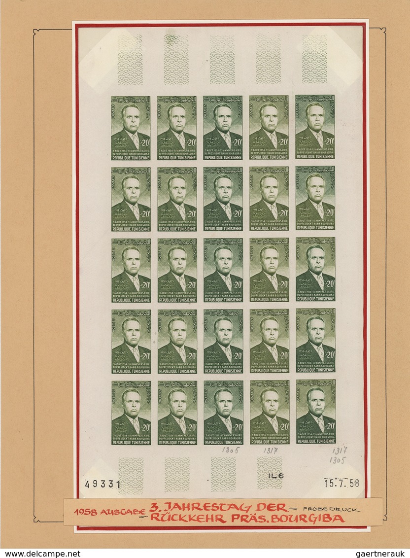 24283 Tunesien: 1954/1963, IMPERFORATE COLOUR PROOFS, collection of apprx. 1.645 imperf. colour proofs, ma