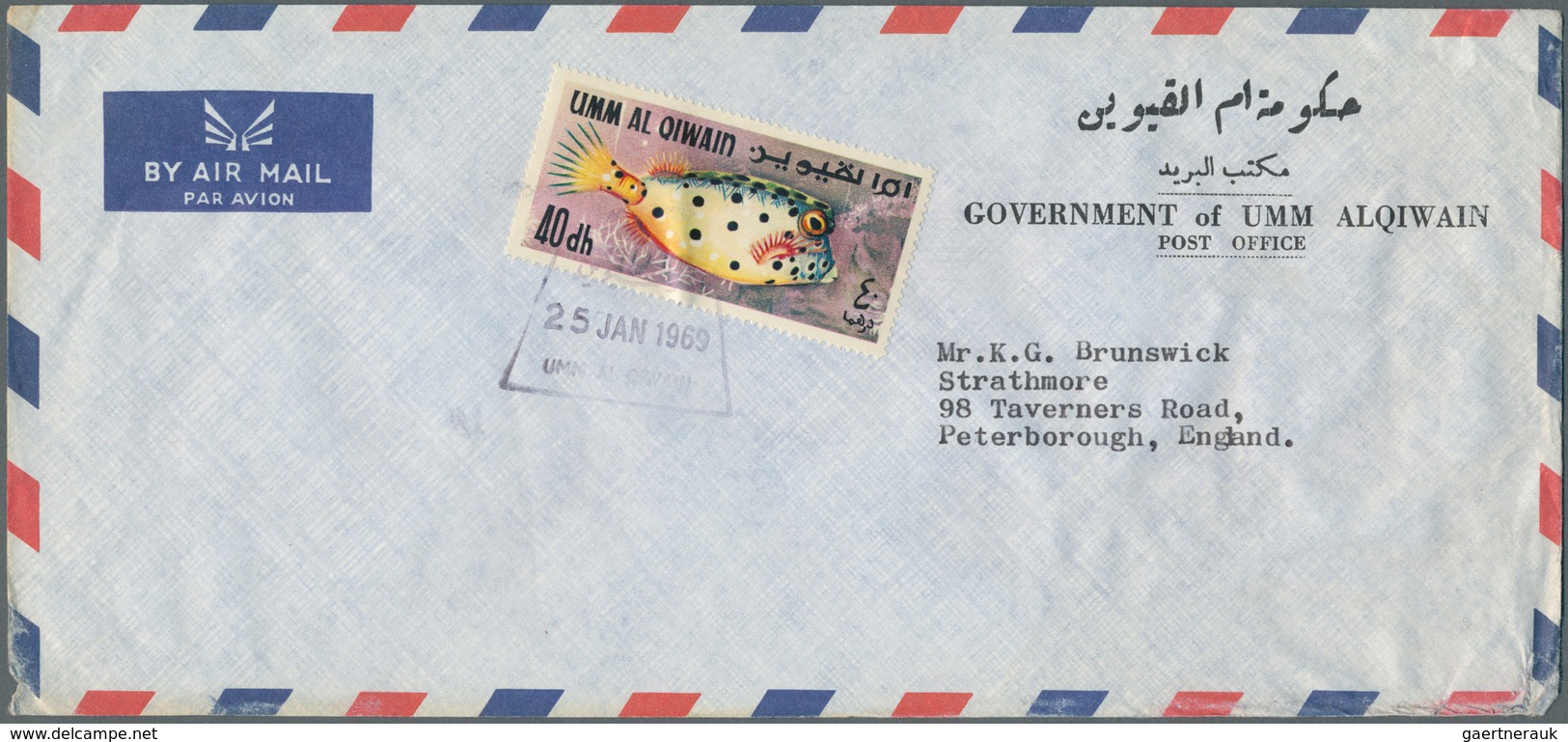 24297 Umm Al Qaiwain: 1965/1972, Group Of 20 Airmail Covers To Europe/USA, Slight Postal Wear, Mainly Comm - Umm Al-Qiwain