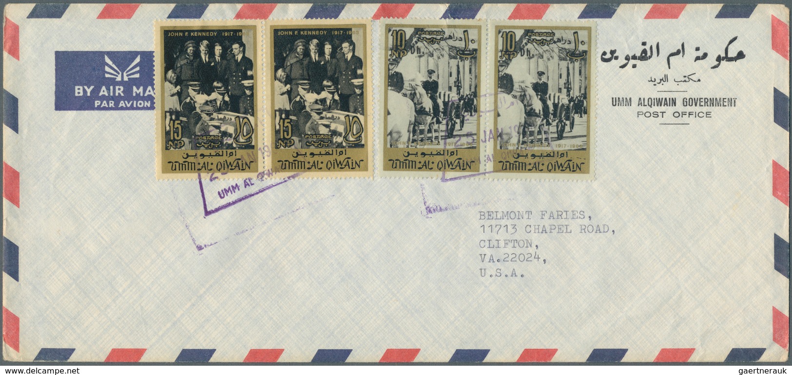 24297 Umm Al Qaiwain: 1965/1972, Group Of 20 Airmail Covers To Europe/USA, Slight Postal Wear, Mainly Comm - Umm Al-Qiwain