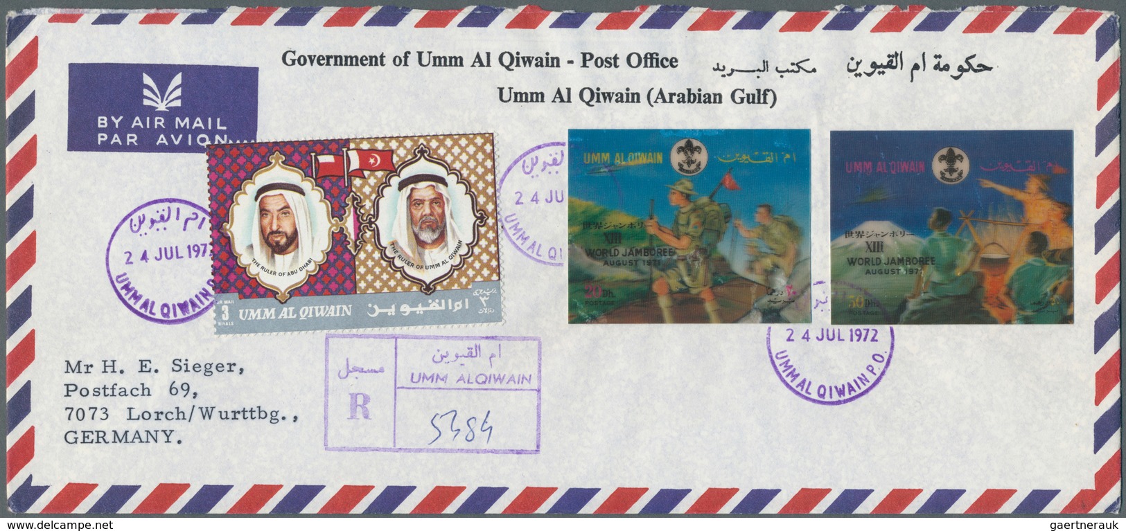 24297 Umm Al Qaiwain: 1965/1972, Group Of 20 Airmail Covers To Europe/USA, Slight Postal Wear, Mainly Comm - Umm Al-Qiwain