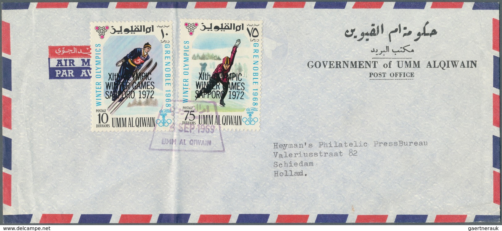 24297 Umm Al Qaiwain: 1965/1972, Group Of 20 Airmail Covers To Europe/USA, Slight Postal Wear, Mainly Comm - Umm Al-Qiwain