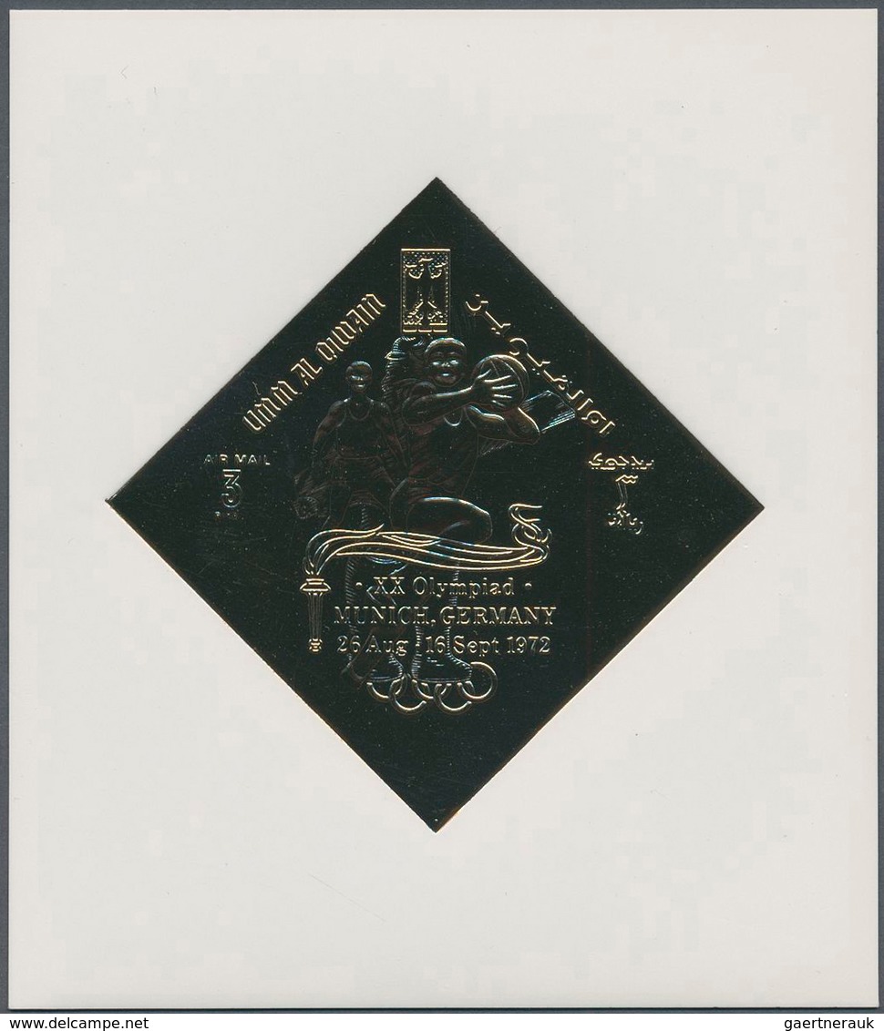 24298 Umm al Qaiwain: 1965/1968, GOLD/SILVER ISSUES, u/m assortment of 28 stamps and ten souvenir sheets.