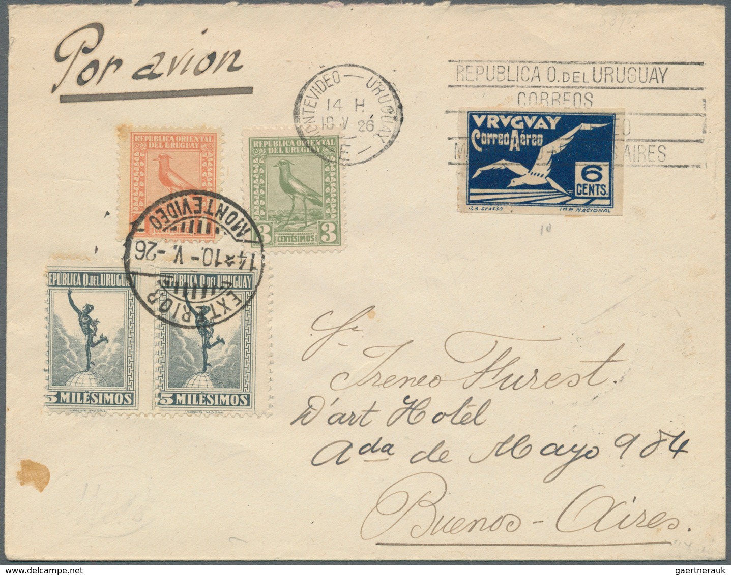24314 Uruguay: 1923/1926, Group Of Five Better Airmail Covers. - Uruguay
