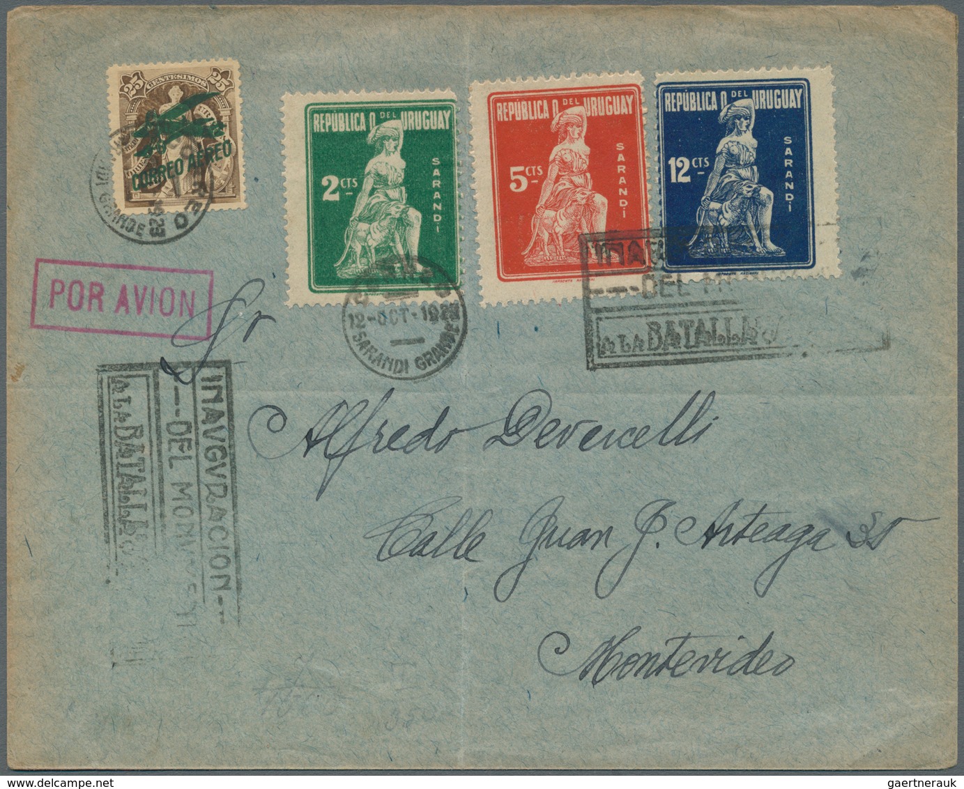 24314 Uruguay: 1923/1926, Group Of Five Better Airmail Covers. - Uruguay