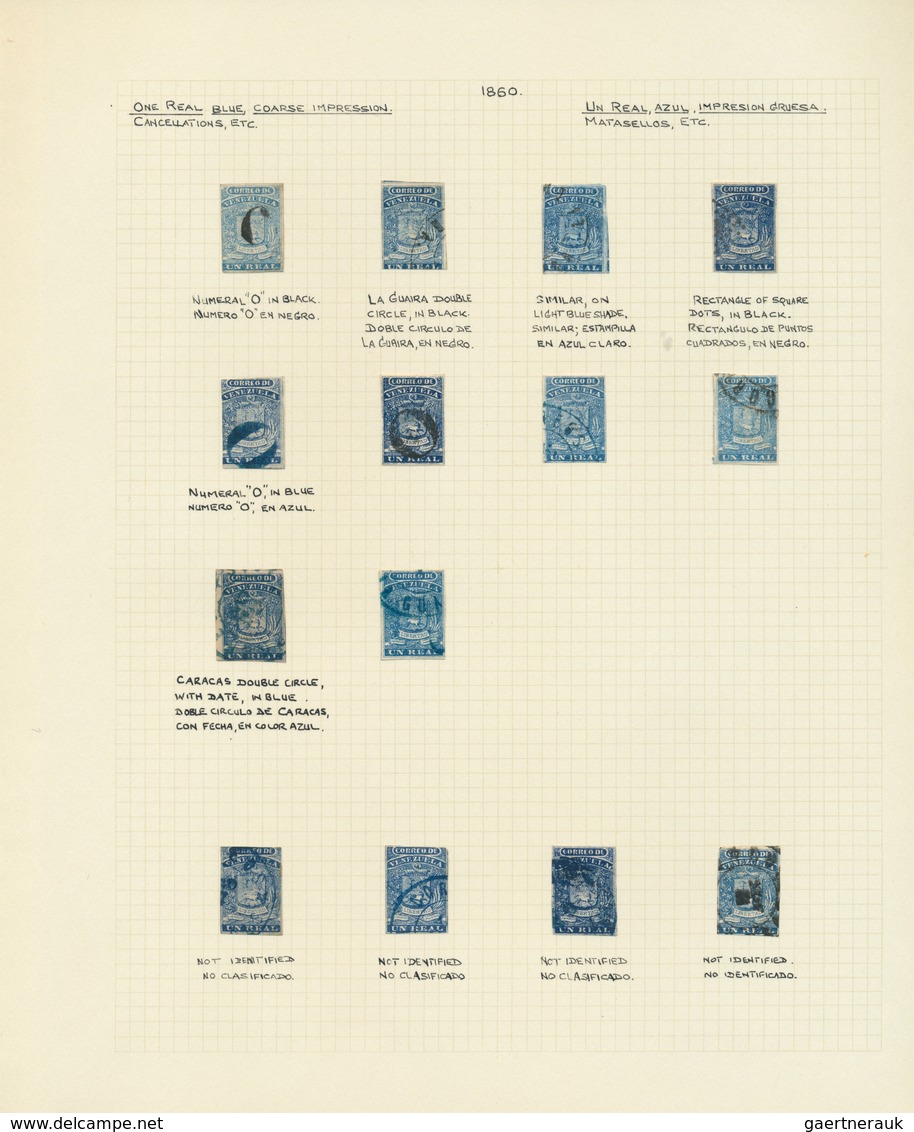 24323 Venezuela: 1859/1860, Specialised Collection Of The 1r. Blue, Neatly Arranged On Written Up Pages Wi - Venezuela