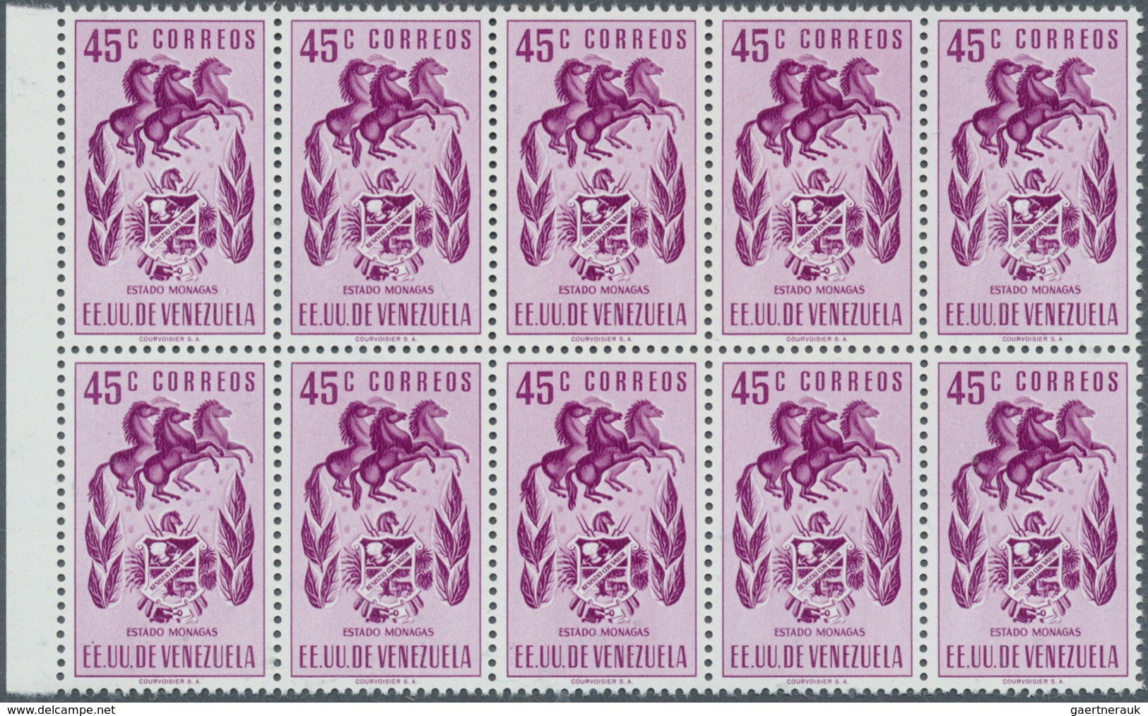 24335 Venezuela: 1953, Coat Of Arms 'Monagas' Normal And Airmail Stamps Complete Set Of 16 In Blocks Of Te - Venezuela