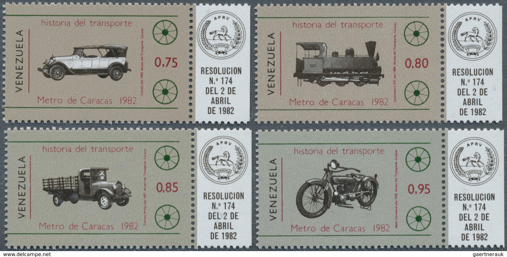 24336 Venezuela: 1983, History Of Traffic Complete Set Of Four (Lincoln 1923, Locomotive 128 From 1889, Wi - Venezuela