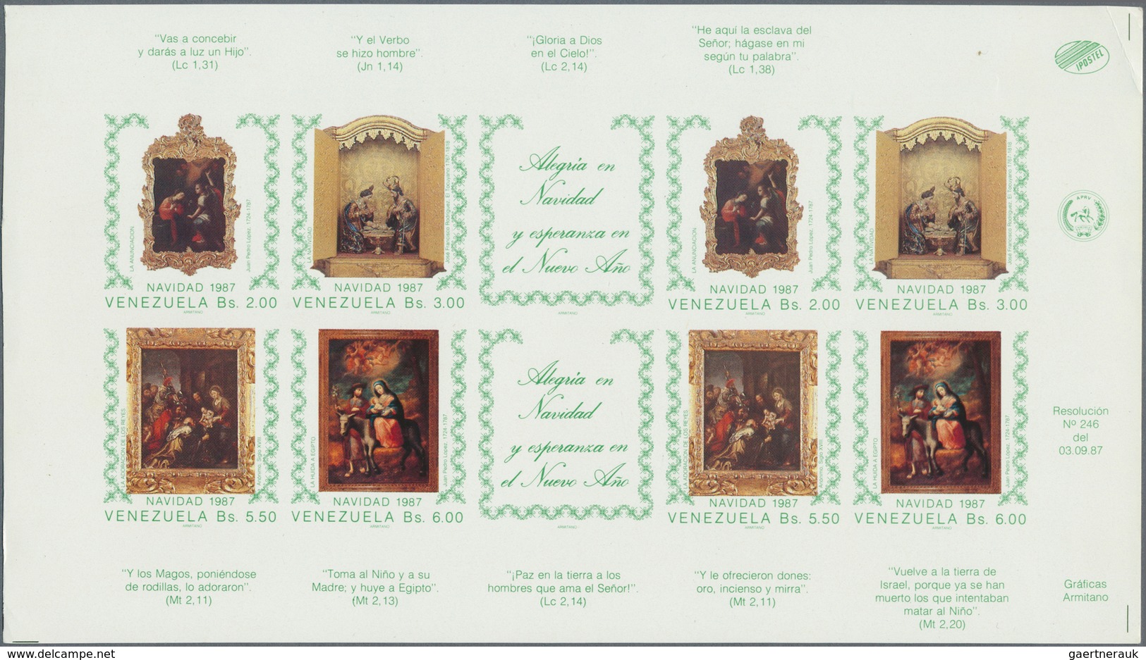 24337 Venezuela: 1987/1988, Seven Imperforated Mini Sheets Without Gum. Included Thematics Are Christmar, - Venezuela