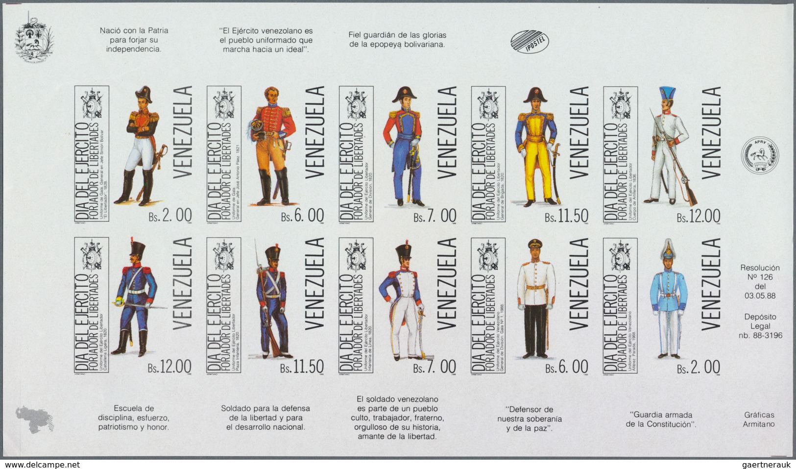 24337 Venezuela: 1987/1988, Seven Imperforated Mini Sheets Without Gum. Included Thematics Are Christmar, - Venezuela