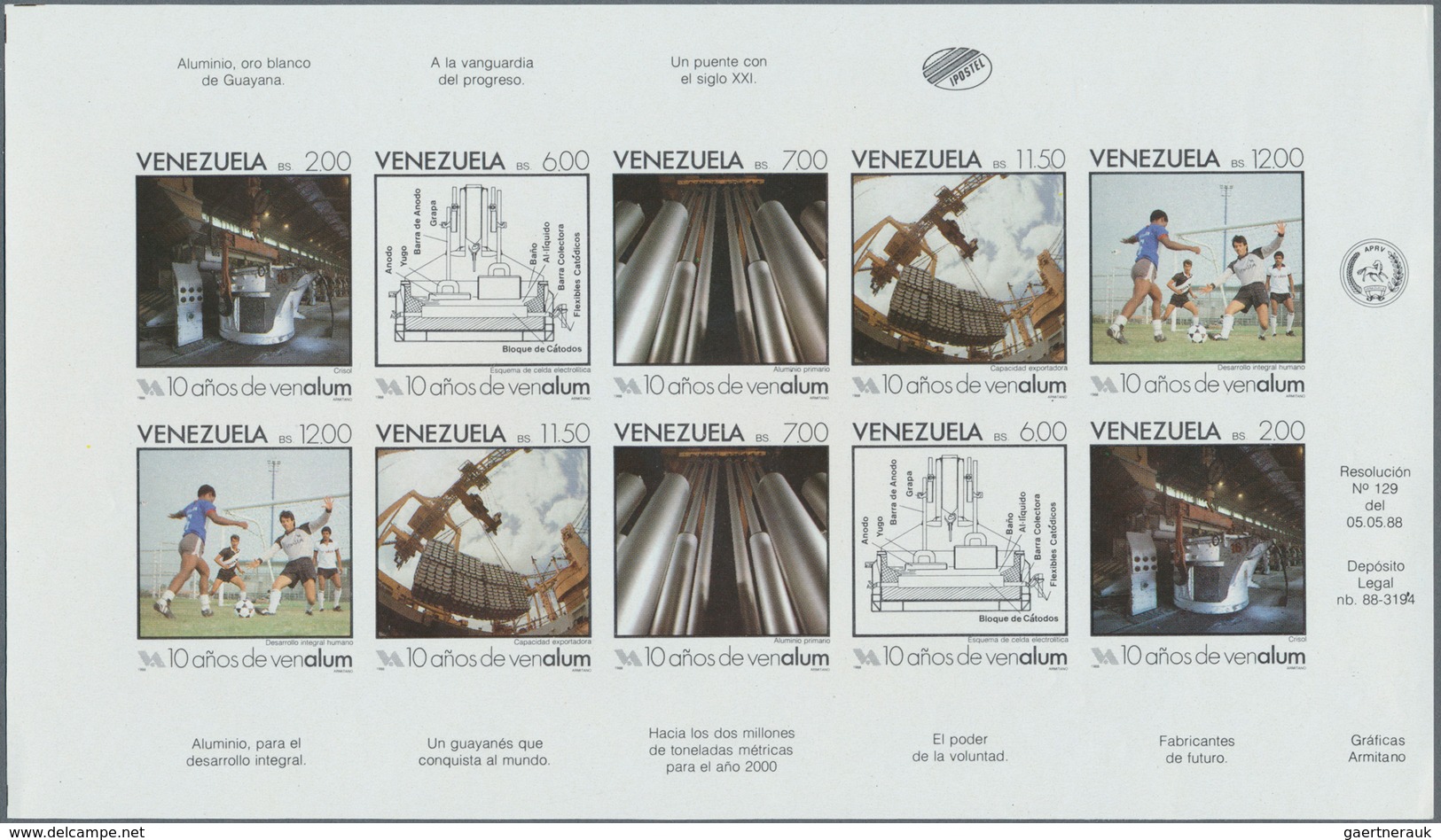 24337 Venezuela: 1987/1988, seven imperforated mini sheets without gum. Included thematics are Christmar,