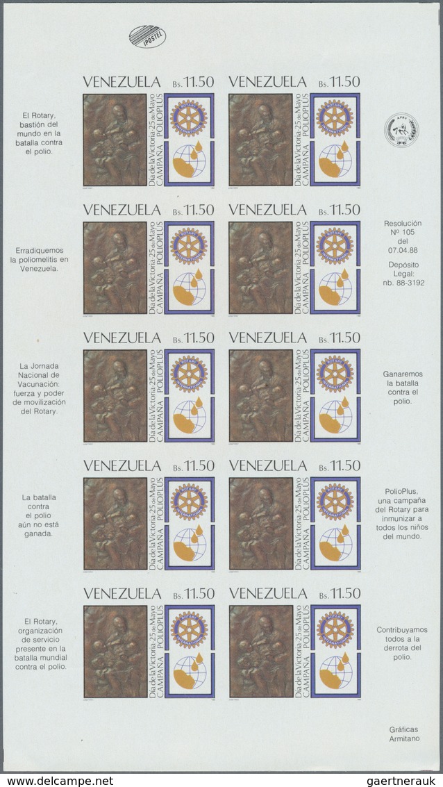 24337 Venezuela: 1987/1988, seven imperforated mini sheets without gum. Included thematics are Christmar,