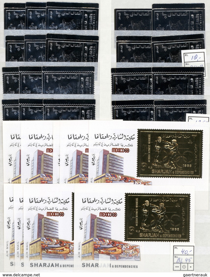 24341 Vereinigte Arabische Emirate: 1960's-70's Mostly: Collection Of More Than 1000 GOLD And SILVER Stamp - Emirats Arabes Unis (Général)
