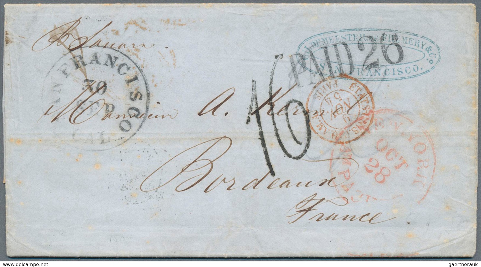 24357 Vereinigte Staaten Von Amerika: 1851/1880, Seven Folded Letters And One Stationery Envelope Sent Fro - Autres & Non Classés