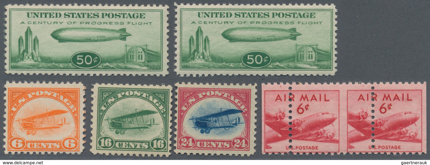 24393 Vereinigte Staaten Von Amerika: 1918/1949, U/m Lot Of Seven Airmail Stamps: Scott Nos. C1/3, C18 (2) - Autres & Non Classés
