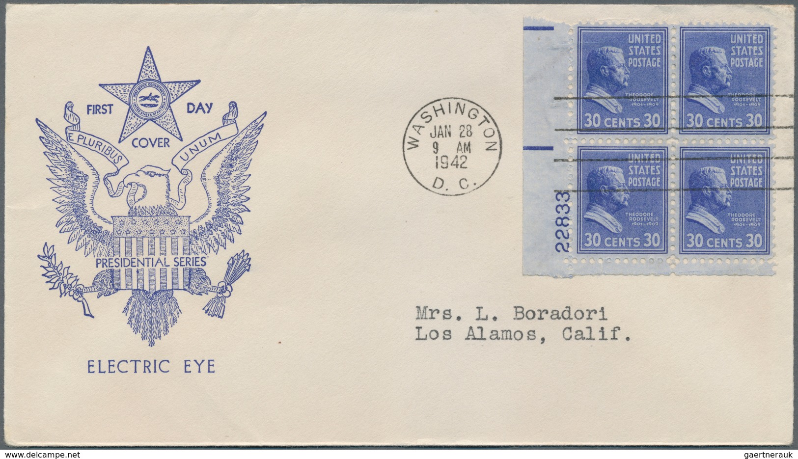 24406 Vereinigte Staaten von Amerika: 1941/1942: 116 good FDC, many Plate Blocks, all FDC are with Borders