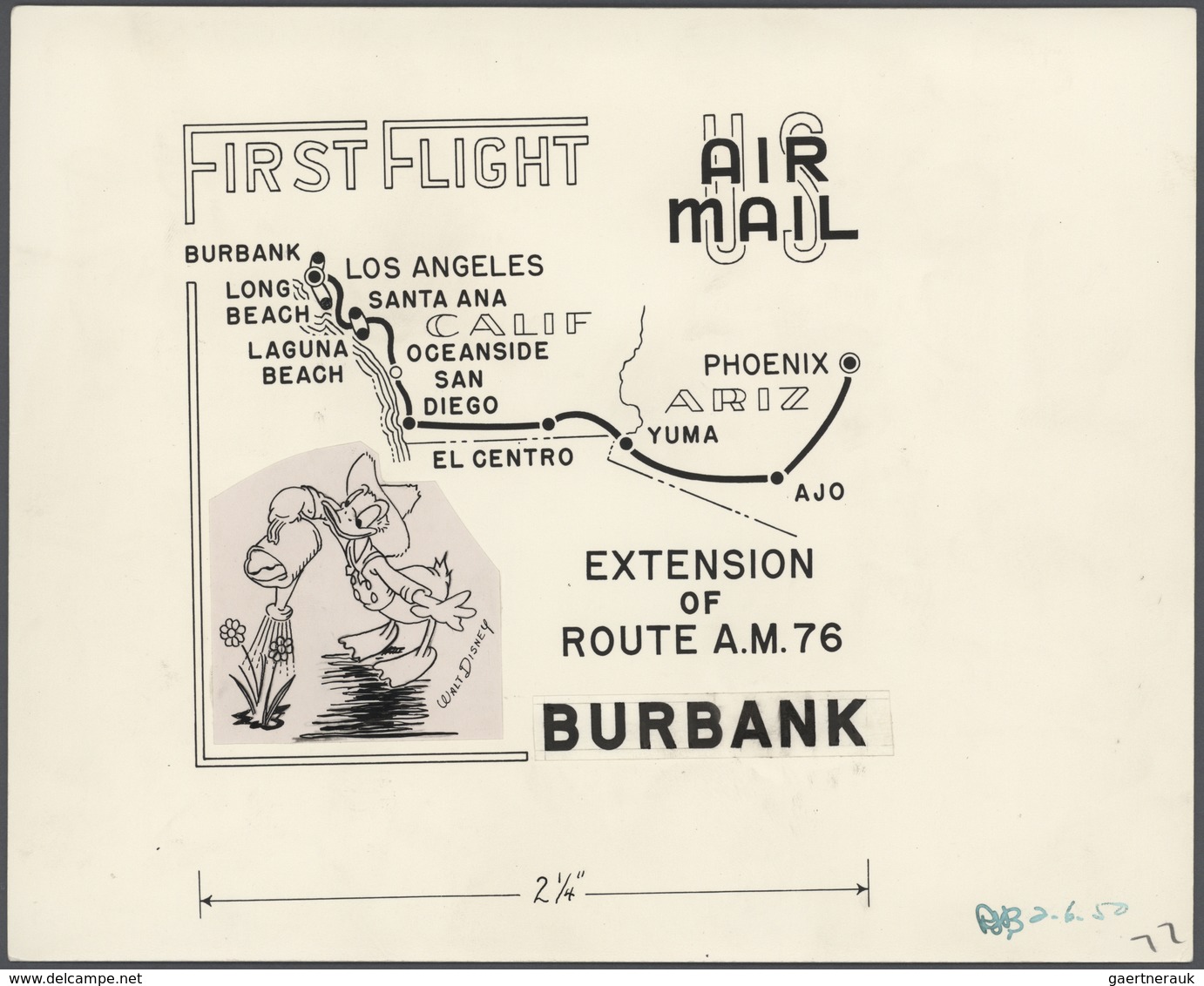 24433 Vereinigte Staaten Von Amerika - Besonderheiten: 1950: AIRMAIL Artwork For Route AM-76 First Flight - Autres & Non Classés