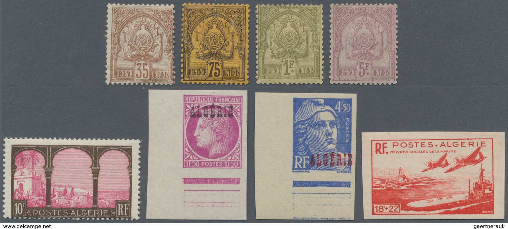 24594 Afrika: 1888/1985 (ca.), Duplicates From ALGERIA And TUNISIA In Three Small Albums/binders With Many - Autres - Afrique