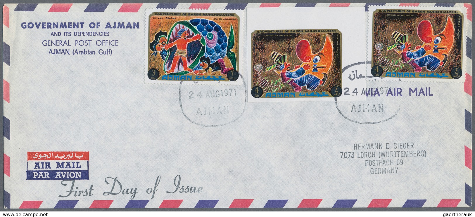 24672 Asien: 1965/1971, GULF STATES (Ajman, Dubai, Fujeira), Group Of Eight (mainly Registered) Airmail Co - Autres - Asie