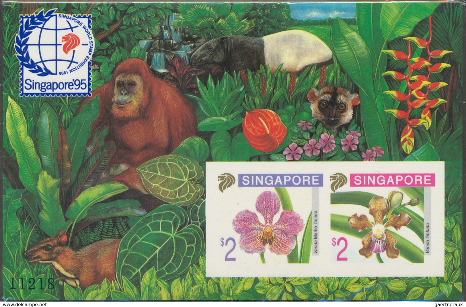 24680 Asien: 1995, Stamp Exhibition SINGAPORE '95 ("Orchids"), IMPERFORATE Souvenir Sheet, Lot Of 100 Piec - Autres - Asie