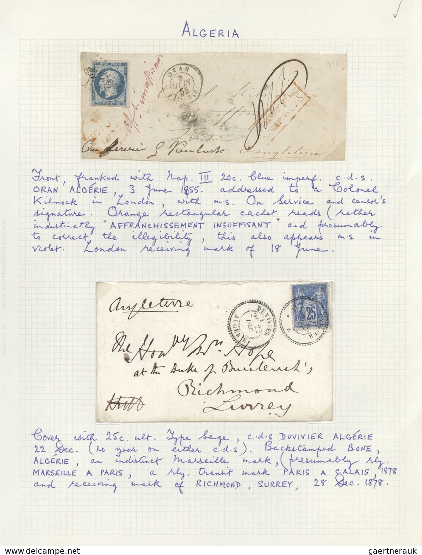 24745 Französische Kolonien: 1855/ca. 1920, 32 Franked Letters, Stationery Cards And Some Picture Postcard - Autres & Non Classés