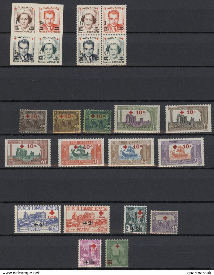 24756 Französische Kolonien: 1915/1951, French Area, Mint Lot Of "Red Cross" Issues, E.g. Tunesia 1916 Ove - Autres & Non Classés