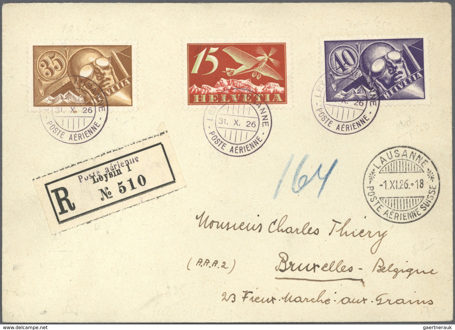 24816 Flugpost Europa: 1926/1955, Partie Mit 19 Schweizer Flugpostbriefen, Karten Und Ganzsachen, Augensch - Autres - Europe