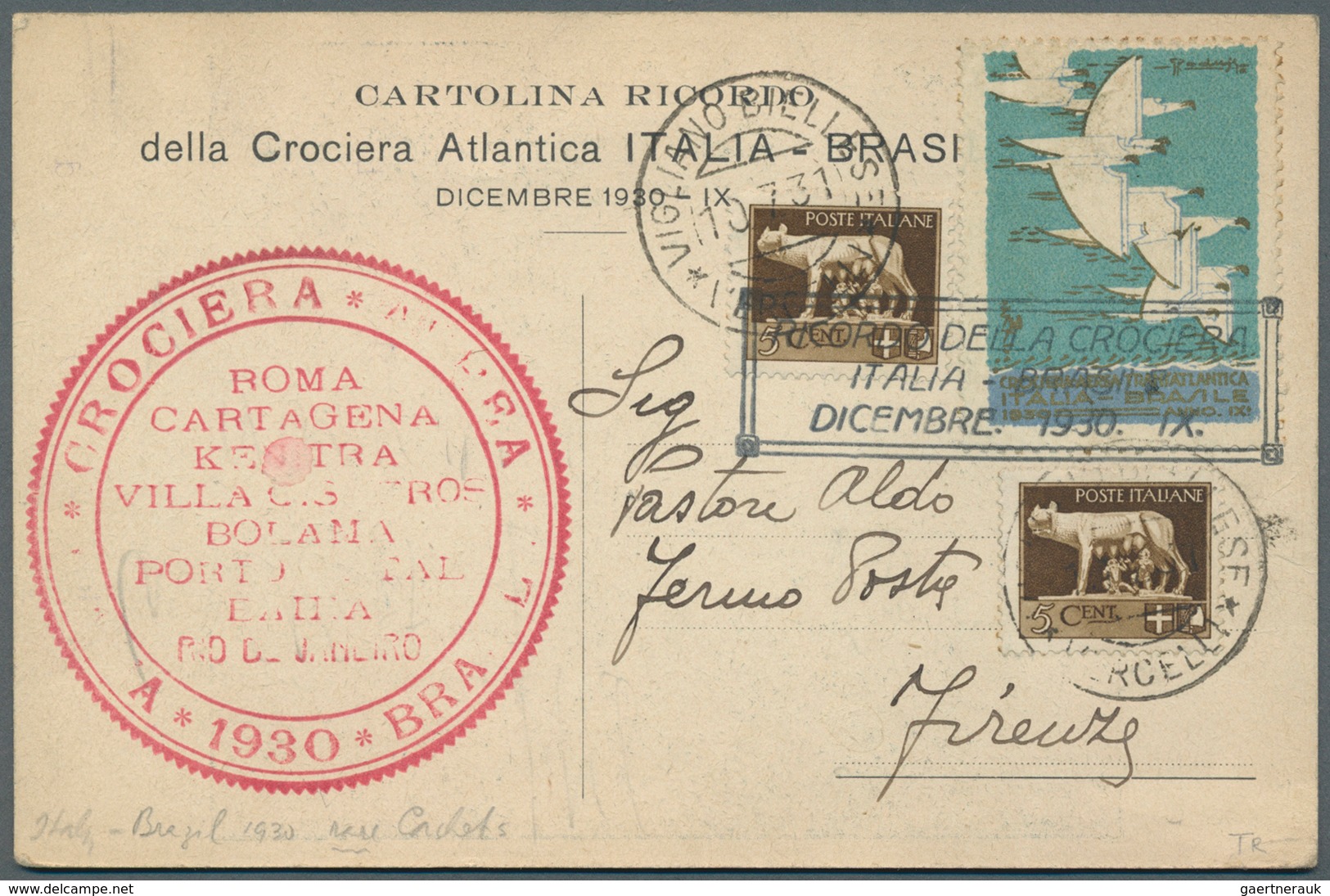 24834 Flugpost Alle Welt: 1930/1931, CROCIERA ATLANTICA ITALIA-BRASILE, Two Picture Cards With Correspondi - Autres & Non Classés